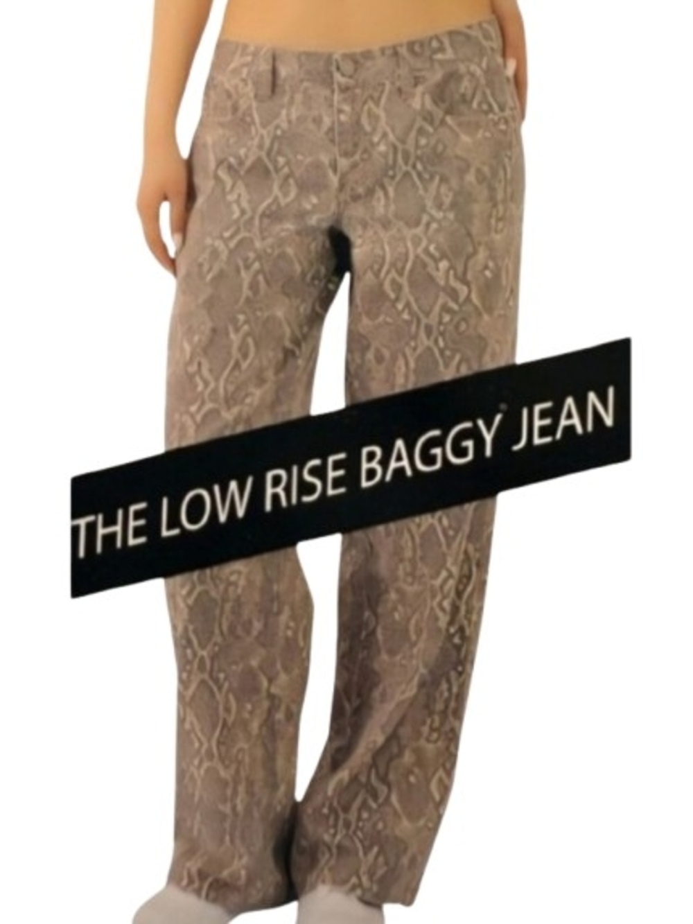 NWT Love, Fire Low Rise Baggy Pant Wide Leg Brown/Grey Snakeskin Print Size 13
